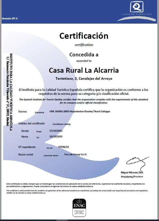 Imagen de Certificado Calidad Turistica