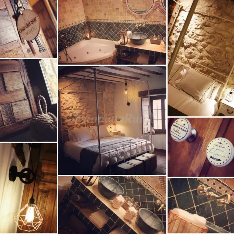 Imagen de Habitación Cruz del Sur.Una habitación de ensueño. Una cama con dosel que permite a la pared de piedra hacer de cabecero y un baño con jacuzzi para que la desconexión sea completa.