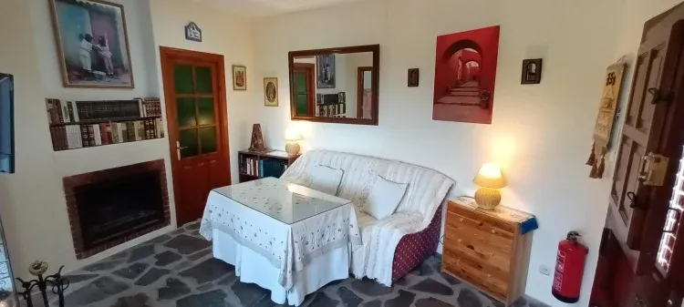 Imagen de Salón con chimenea y sofá cama.