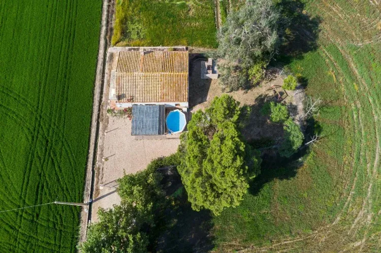 Imagen de Amplia zona exterior con terrazas, piscina y vistas a los arrozales